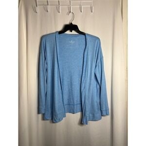 Cuddl Duds Women's Blue Heathered Long Sleeve Open Front Cardigan Sweater L